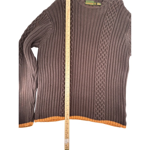 Timberland Men Knit Sweater Brown Cable Knit Crew Neck Long Sleeve Fall Winter M - Picture 3 of 5